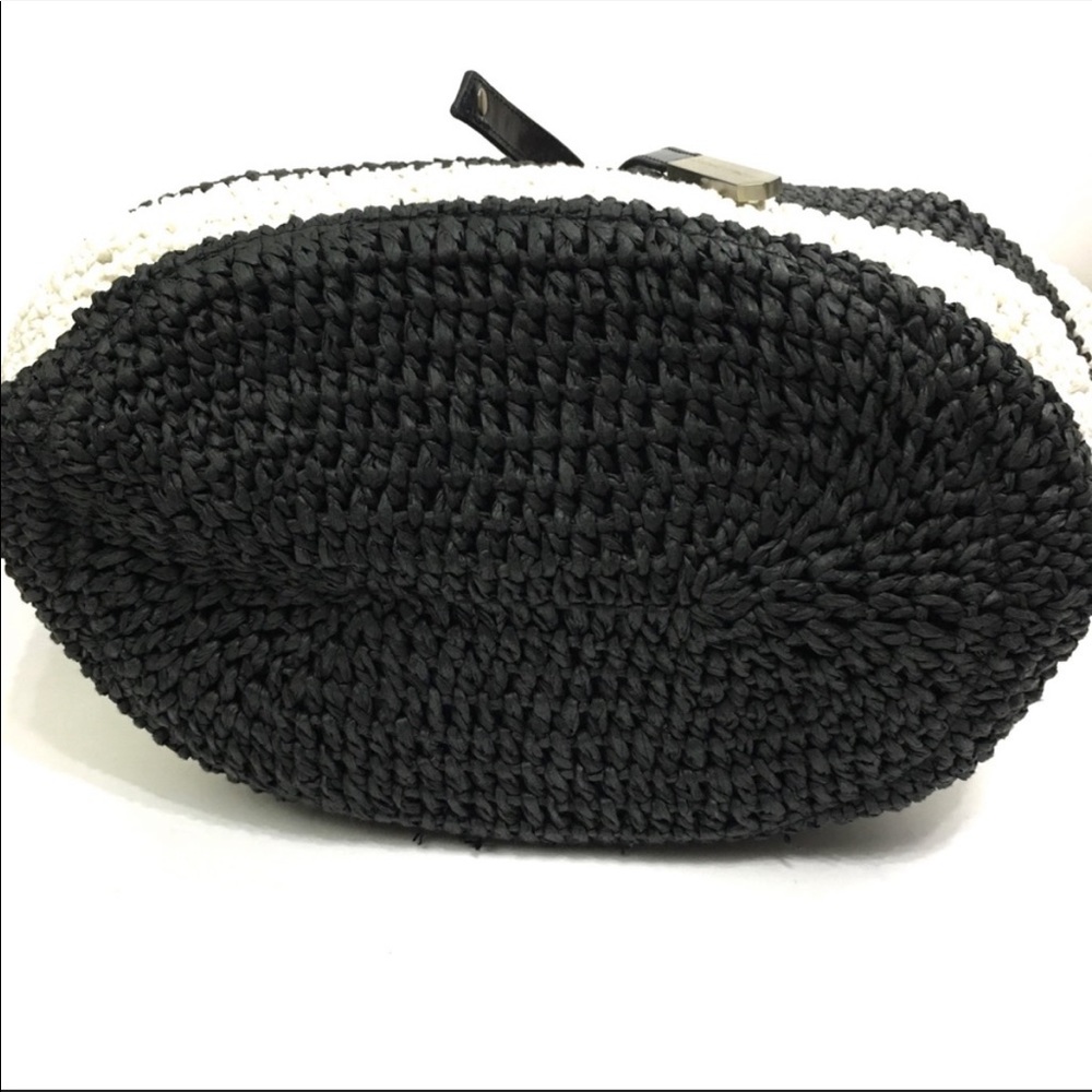 Adrienne Vittadini Nautical Black White Straw Summer Tote Bag - Picture 8 of 16